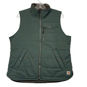 Carhartt Women's Reversible Sherpa Lined Mock-Neck Full Zip Vest Green Size MD